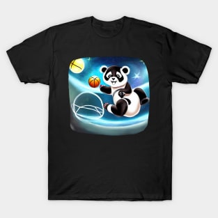 Panda Play Basketball on Space T-Shirt